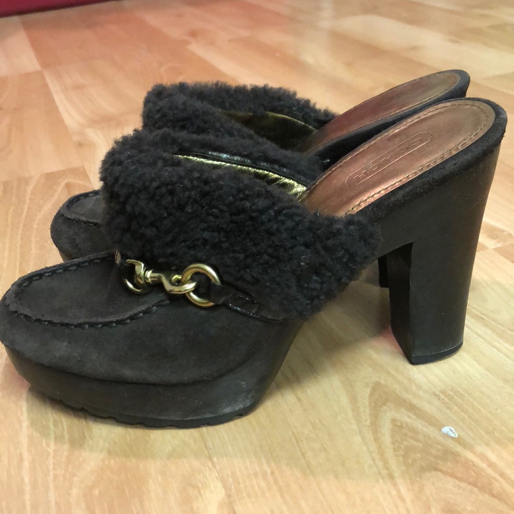 Coach slide on shearling high heels